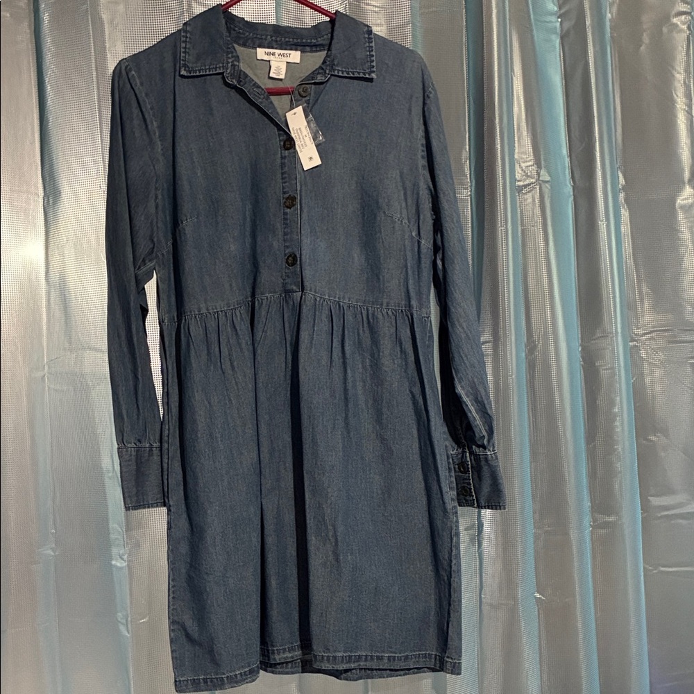 Nine West Blue Long Sleeve Dress